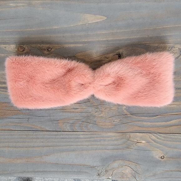 Old Navy Faux Fur Bow Stretch Headwrap Cozy Headband Coral Girls OS EUC - Picture 2 of 5